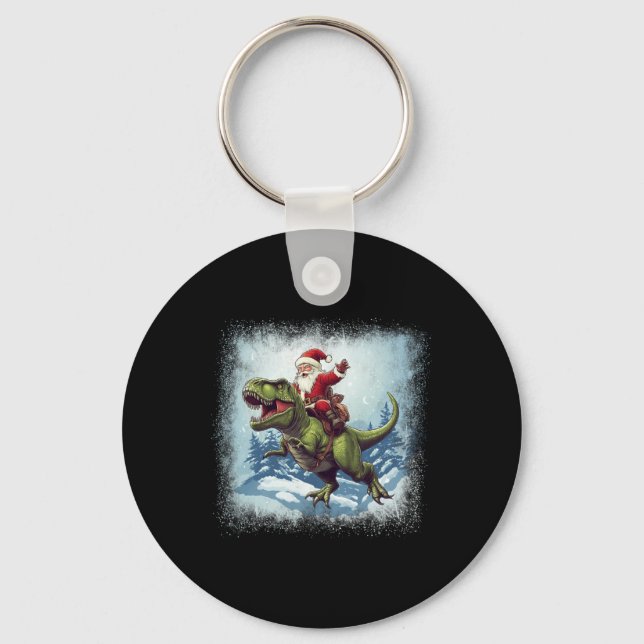 Santa Riding A Dinosaur T-rex Funny Christmas  Keychain (Front)