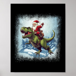 Santa Riding A Dinosaur T-rex Funny Christmas  Poster