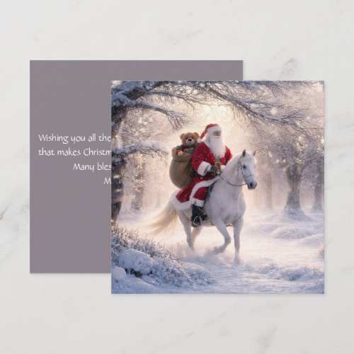 Santa Riding a Horse in the Snow Christmas Holiday Card