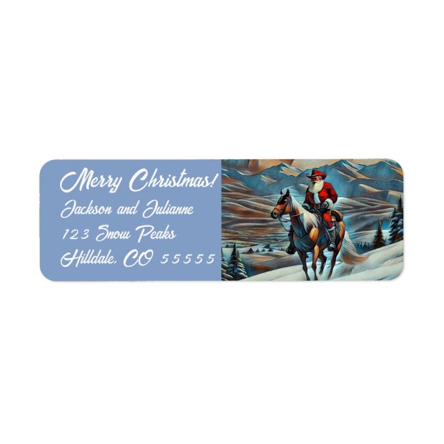 Santa Riding a Horse Through Snow Label (Front)