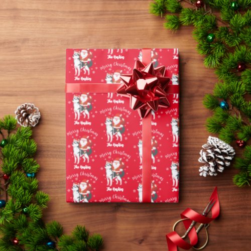 Santa Riding a Husky Dog Merry Christmas Wrapping Paper