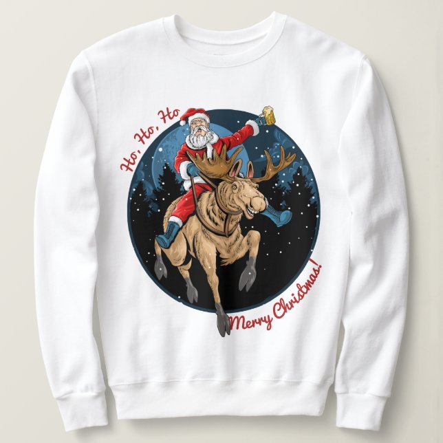 Santa Riding A Moose Sweatshirt (Design Front)