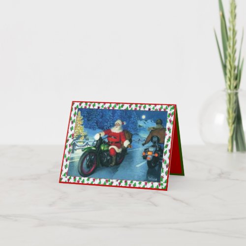 Santa Riding a Motorcycle Christmas Card