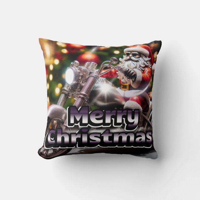  Santa riding a motorcycle Throw Pillow (Front)
