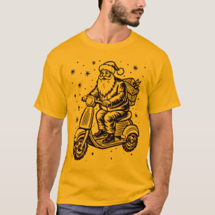 Santa riding A Scooter with Gif boxes design T-Shirt
