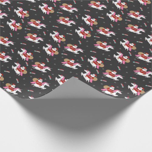 Santa Riding a Unicorn cute christmas charcoal Wrapping Paper