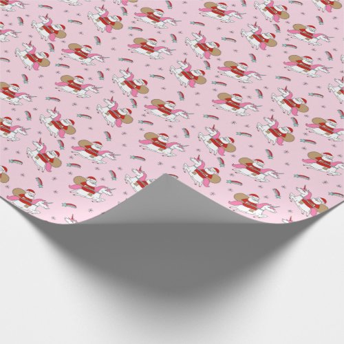Santa Riding a Unicorn cute pink christmas Wrapping Paper