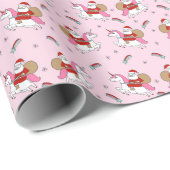 Santa Riding a Unicorn cute pink christmas Wrapping Paper (Roll Corner)