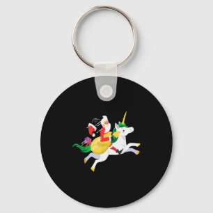 Santa Riding A Unicorn Funny Christmas Gift Keychain