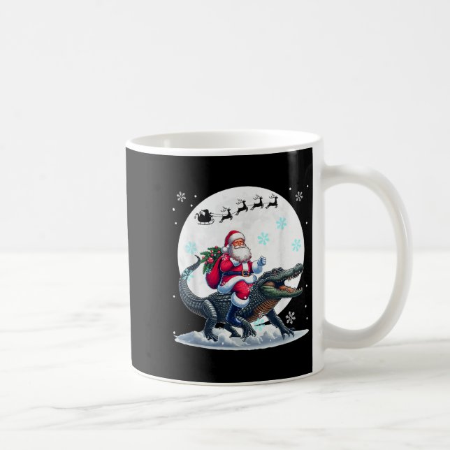Santa Riding Alligator Christmas Moon Matching Kid Coffee Mug (Right)