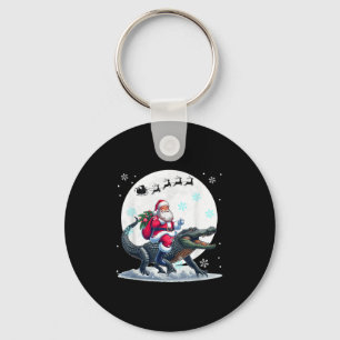 Santa Riding Alligator Christmas Moon Matching Kid Keychain