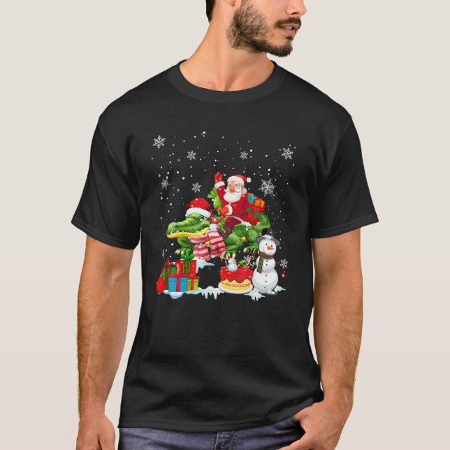 Santa Riding Alligator Christmas Pajama Family Sno T-Shirt (Front)