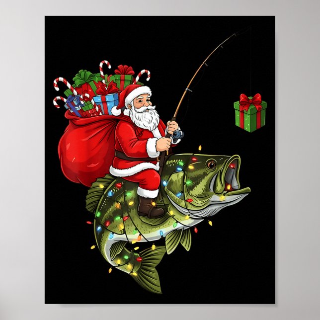 Santa Riding B Fish Christmas Fishing Funny Xmas P Poster (Front)