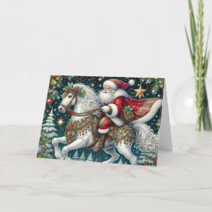 Santa Riding Beautiful Carousel Horse Holiday Card