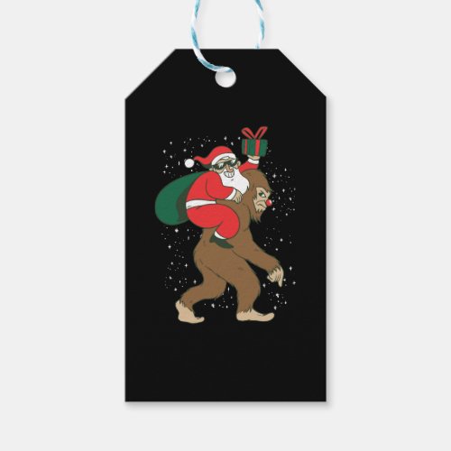 Santa Riding Bigfoot Funny Yeti Christmas design Gift Tags