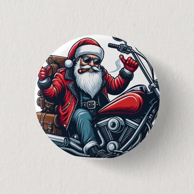 Santa Riding Bike  Button (Front)