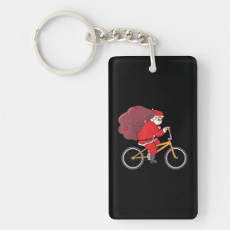 Santa Riding Bike Christmas Funny X-Mas Bicycle Keychain