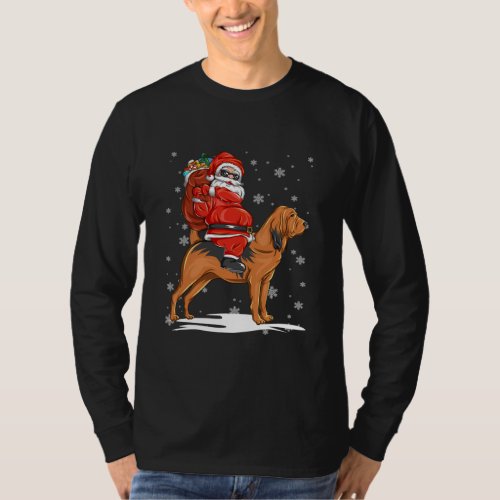 Santa Riding Bloodhound Dog with Hat Claus T_Shirt
