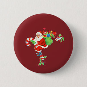 Santa Riding Candy Cane Button