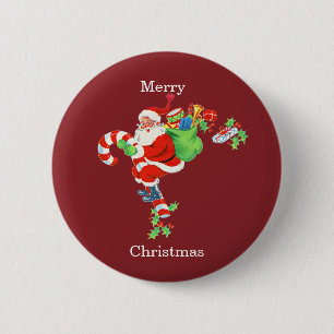 Santa Riding Candy Cane Button