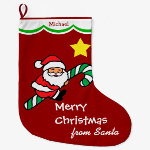 Santa Riding Candy Cane Large Christmas Stocking