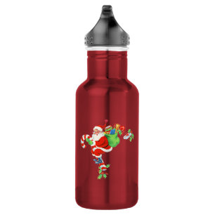 Santa Riding Candy Cane Stainless Steel Water Bottle