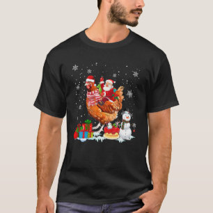 Santa Riding Chicken Christmas Pajama Family Snowm T-Shirt