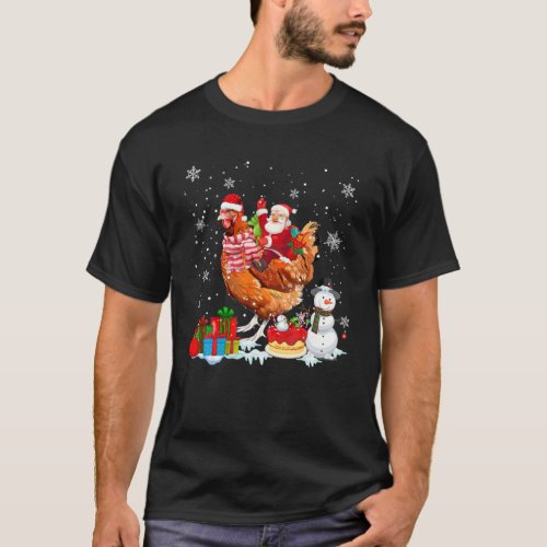 Santa Riding Chicken Christmas Pajama Family Snowm T_Shirt