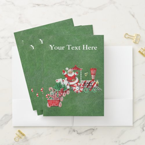 Santa Riding Christmas Train Candy Wheels Letters Pocket Folder