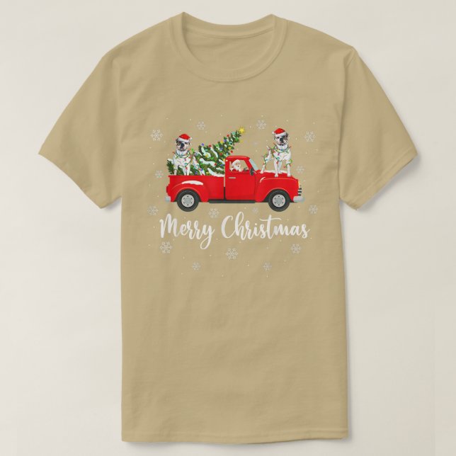 Santa Riding Christmas Tree Truck American Bulldog T-Shirt (Design Front)