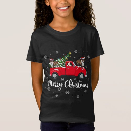 Santa Riding Christmas Tree Truck Bull Terrier Dog T_Shirt