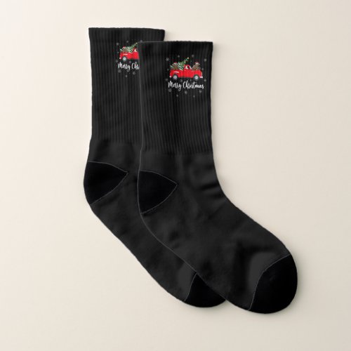 Santa Riding Christmas Tree Truck Komodo Dragon Ch Socks