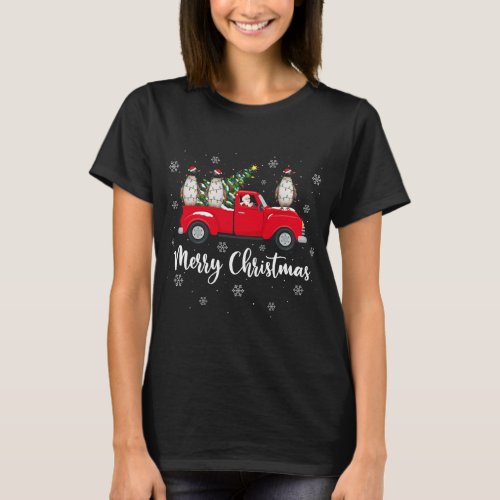 Santa Riding Christmas Tree Truck Penguin Bird Chr T_Shirt