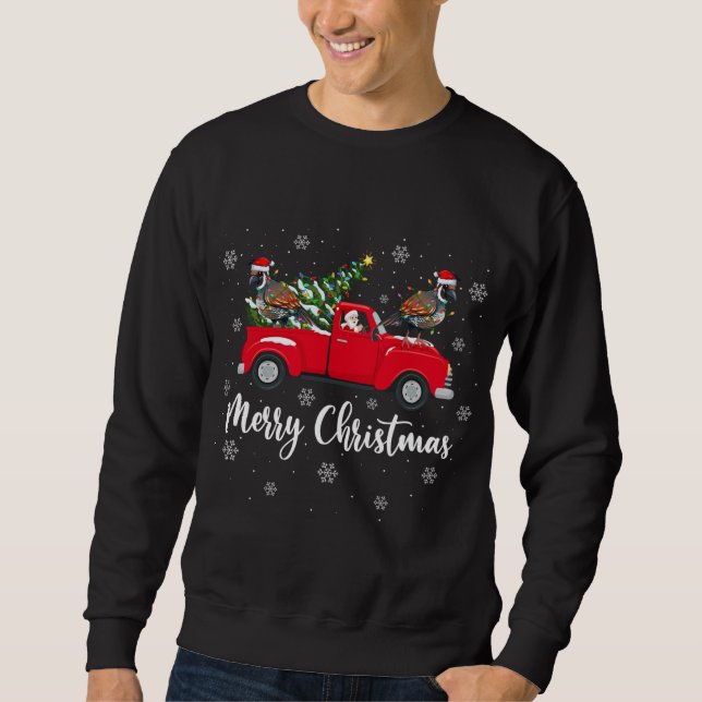 Santa Riding Christmas Tree Truck Quail Bird Chris Sweatshirt (Front)