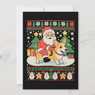 Santa Riding Corgi Dog Ugly Christmas Xmas Holiday Card