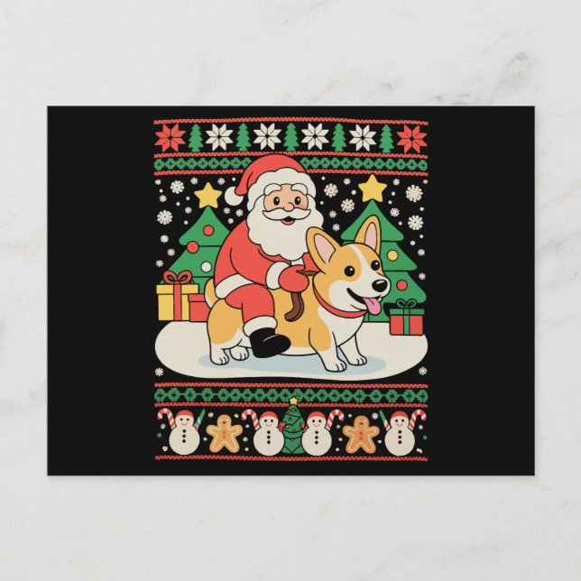 Santa Riding Corgi Dog Ugly Christmas Xmas Holiday Postcard (Front)