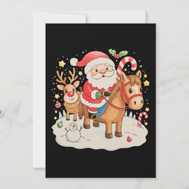 Santa Riding Cute Horse Christmas Holiday Xmas (Front)