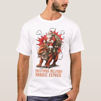 Santa Riding Dino Men White T-Shirt