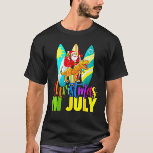 Santa Riding Dinosaur Christmas July Summer Surfi T-Shirt