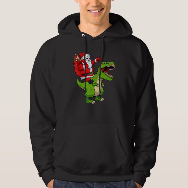 Santa Riding Dinosaur Christmas Pajama Cool Rex X  Hoodie (Front)
