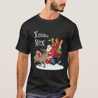 Santa Riding Dinosaur Christmas Rex T-Shirt