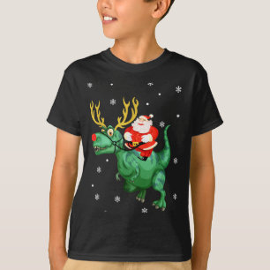 Santa Riding Dinosaur Funny Merry Christmas Lover  T-Shirt