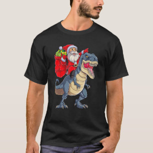 Santa Riding Dinosaur Rex Christmas Boys Men Xmas T-Shirt