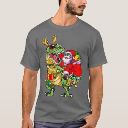 Santa Riding Dinosaur  Rex Christmas Funny Xmas Ki T_Shirt