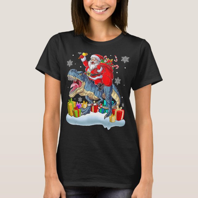 Santa Riding Dinosaur Rex Christmas  Xmas 2 T-Shirt (Front)