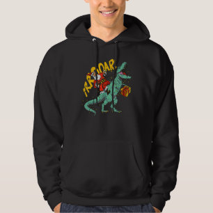 Santa Riding Dinosaur rex Christmas Xmas Kids Boys Hoodie