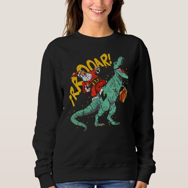 Santa Riding Dinosaur rex Christmas Xmas Kids Boys Sweatshirt (Front)