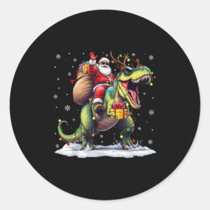 Santa Riding Dinosaur T Rex Christmas Boys Men Xma Classic Round Sticker