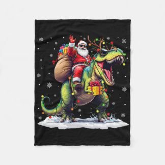 Santa Riding Dinosaur T Rex Christmas Boys Men Xma Fleece Blanket