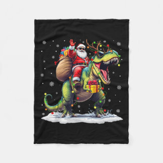 Santa Riding Dinosaur T Rex Christmas Boys Men Xma Fleece Blanket